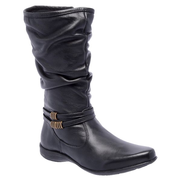 Bota Feminina de Couro Legitimo Cano Médio Preto