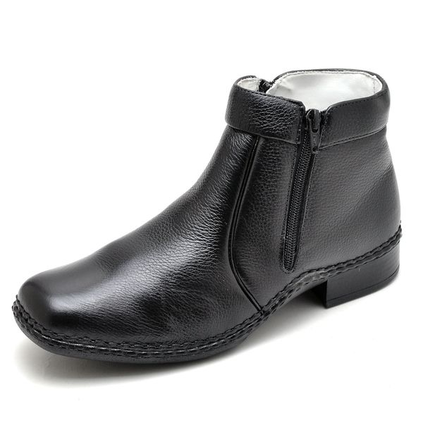 Botina Masculina em Couro Legitimo Preto 
