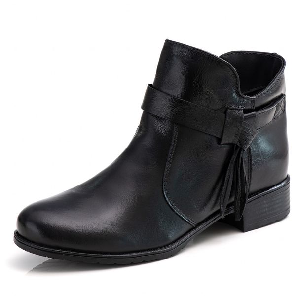 Bota Feminina de Couro Cano Curto Preta