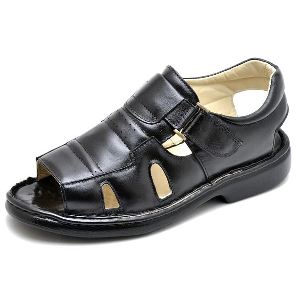 Sandália Masculina de Couro Legitimo Preto