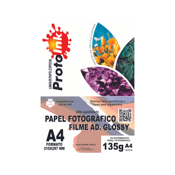 PAPEL FOTO A4 VINIL ADESIVO BRANCO GLOSSY 135G 10FLS PROTOINK