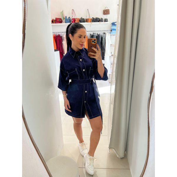 CONJUNTO MAX CAMISA COM SHORT E CINTO - AZUL