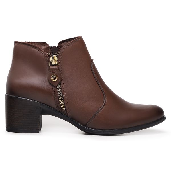 Bota Feminina Carol Café Em Couro Cano Curto