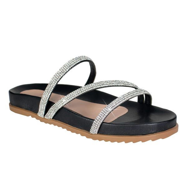 Sandália Papete Margareth Strass Preta Numeração Especial 40 / 41 / 42 / 43 / 44 Preto