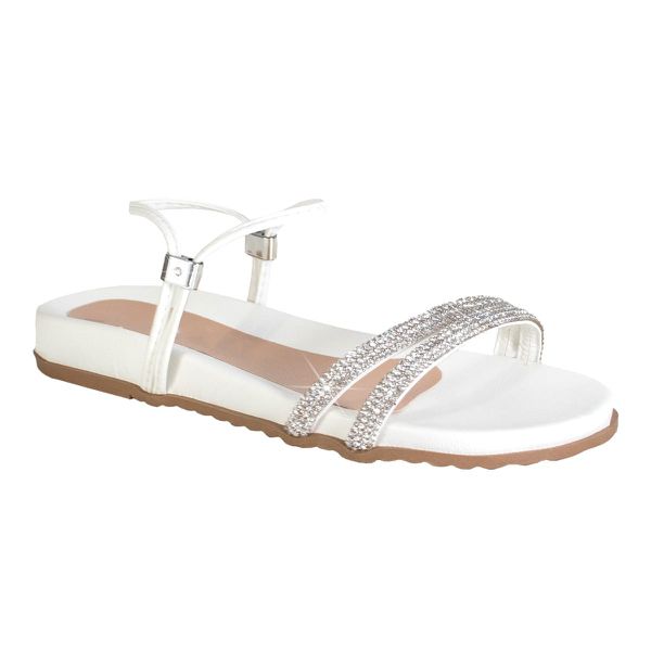 Sandália Papete Strass Lowise Branca Numeração Especial 40 / 41 / 42 / 43 / 44 Branco