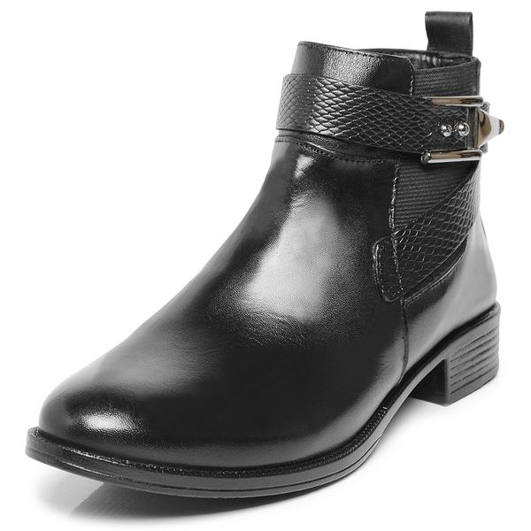 Bota Montaria Cano Curto Feminina Ferrile Em Couro Preta Com Fivela