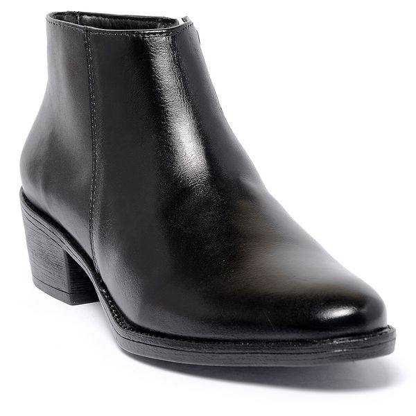 Bota Cano Curto Feminina Ferrile em Couro Salto Bloco Zipper Preta
