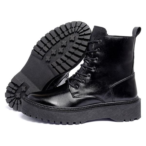 Bota Coturno Feminino Ferrile em Couro Cadarço e Zíper Preta