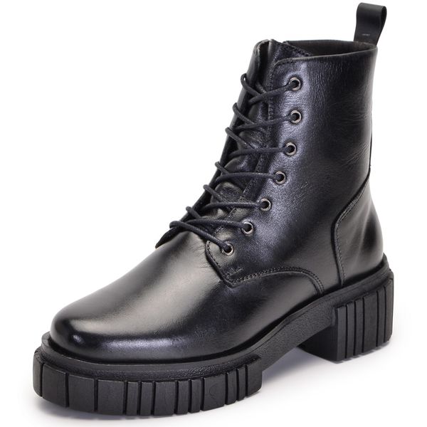 Bota Coturno Feminino Ferrile em Couro Preto Tratorado 