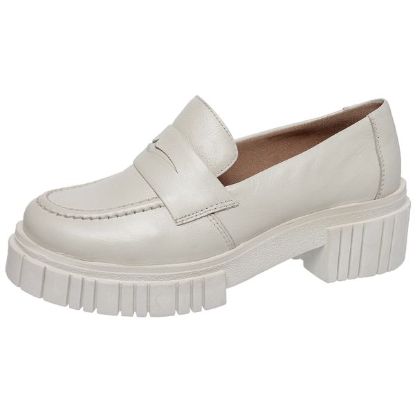 Sapato Mocassim Feminino Em Couro Off White Sola Tratorada
