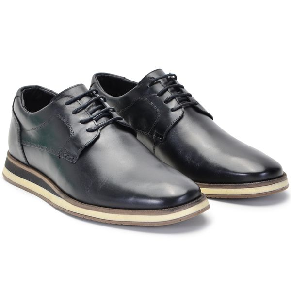 Sapato Oxford Casual Masculino Brogue Em Couro Preto
