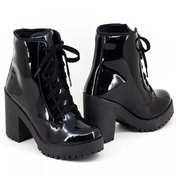 Bota 6209 Cano Curto Sola Tratorada Pimpinella Preto Verniz