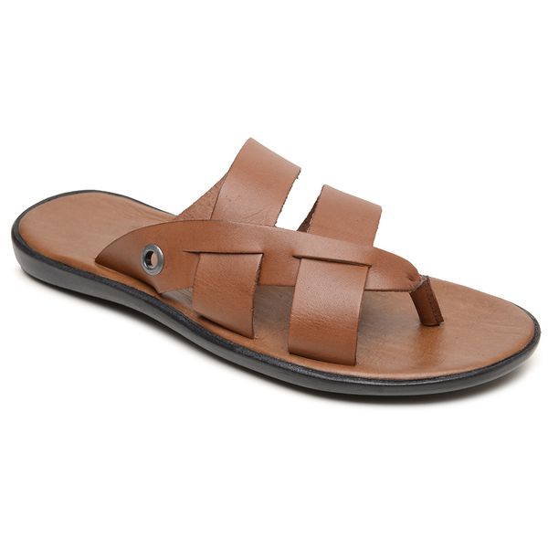 Chinelo Masculino em Couro R15 CONHAQUE