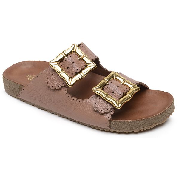 Sandália Papete Couro Unissex Tiras Fivela Anatômica Afrodite Mousse