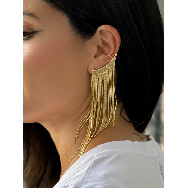 Brinco Ouro Earcuff Franjas FIKA + AMMI