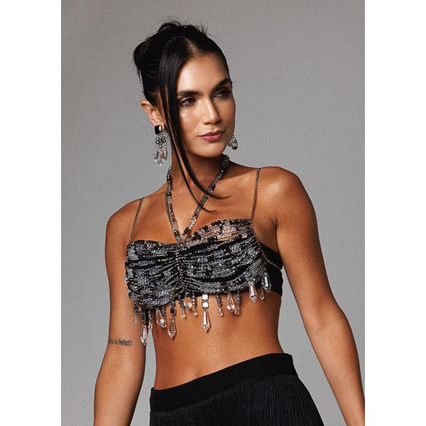 Top Cristais Jurerê Preto/Prata