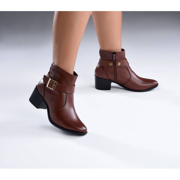 Bota Cano Curto Feminina 3 em 1 Five Days Couro Legítimo Pinhão