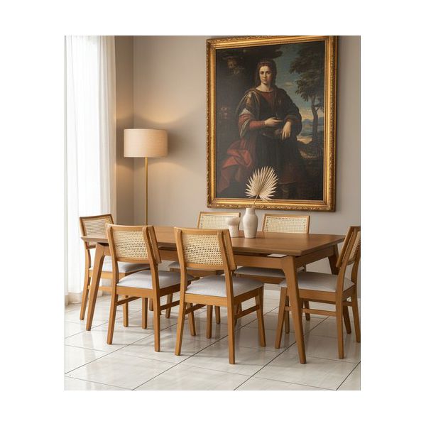 Sala de Jantar Holanda Mesa Retangular - (08 Cadeiras) - Madeira Maciça - Móveis de Gramado