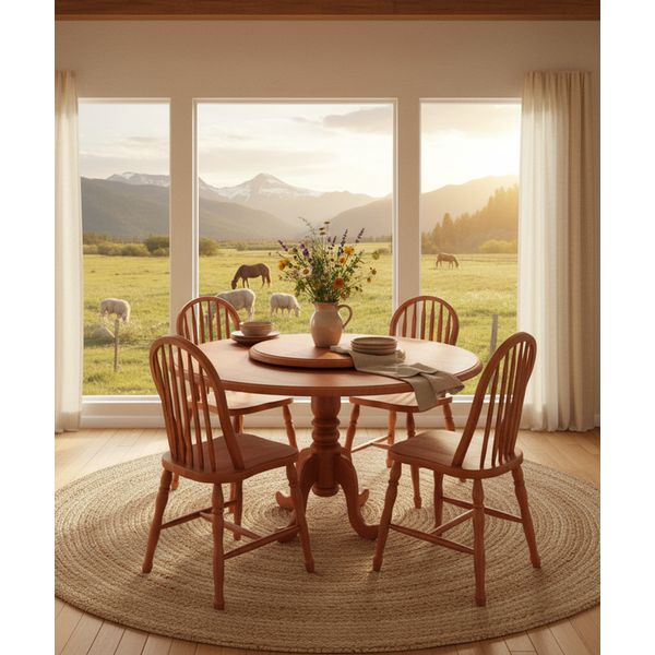 Sala de Jantar Gramadense Mesa Redonda - Madeira Maciça - Móveis de Gramado