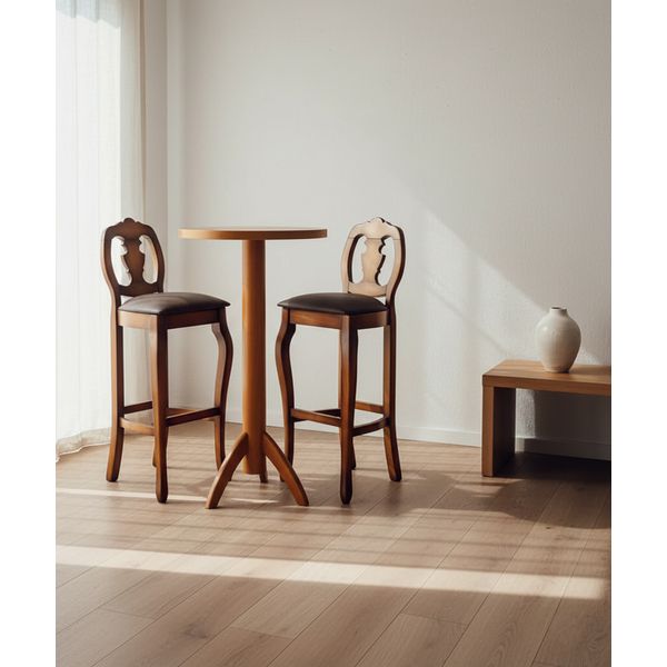 Banqueta Com Mesa Bistrô Trevo - Madeira Maciça - Móveis de Gramado