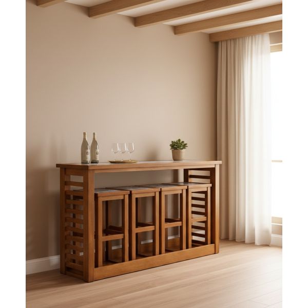 Conjunto de Bancada Portuguesa 1,47 x 44 x 97 - (04 Banquetas) - Madeira Maciça - Móveis de Gramado