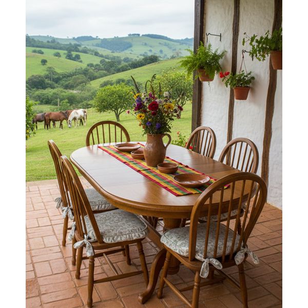 Sala de Jantar Oval Gramado Mesa Elástica (+40cm) - (06 Cadeiras) - Madeira Maciça - Móveis de Gramado