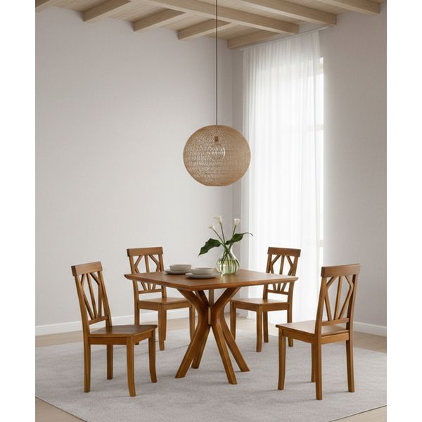 Conjunto de Mesa Cathedran 1,00 x 1,00 - (04 Cadeiras) - Madeira Maciça - Móveis de Gramado