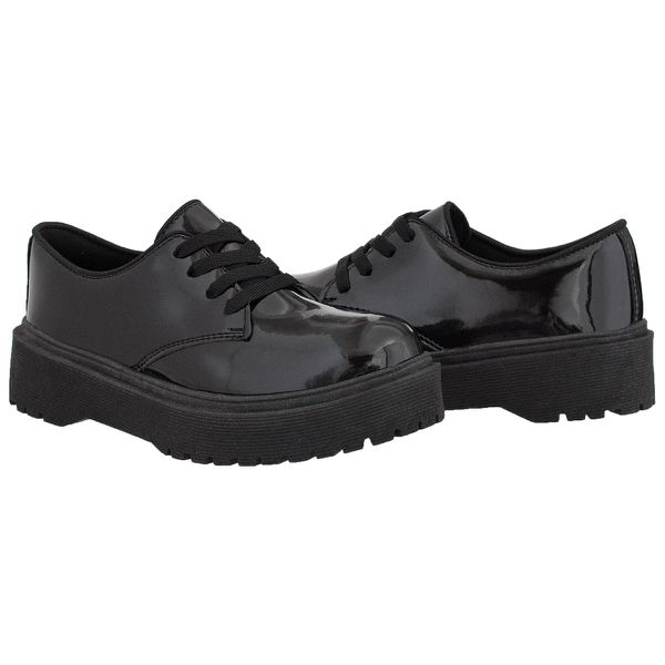 Oxford Feminino Salto Baixo Crshoes Verniz Preto 