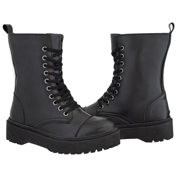 Coturno Feminino Cano Médio Crshoes Fosco Preto Com Ziper 