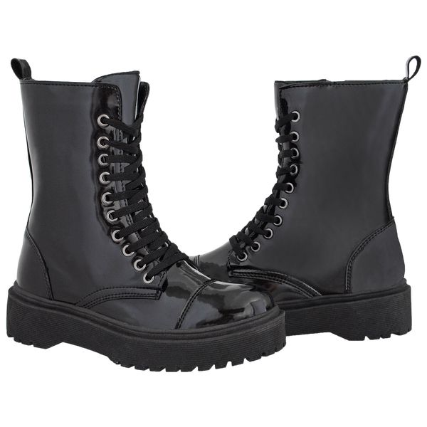 Coturno Feminino Cano Médio Crshoes Verniz Preto Com Ziper 