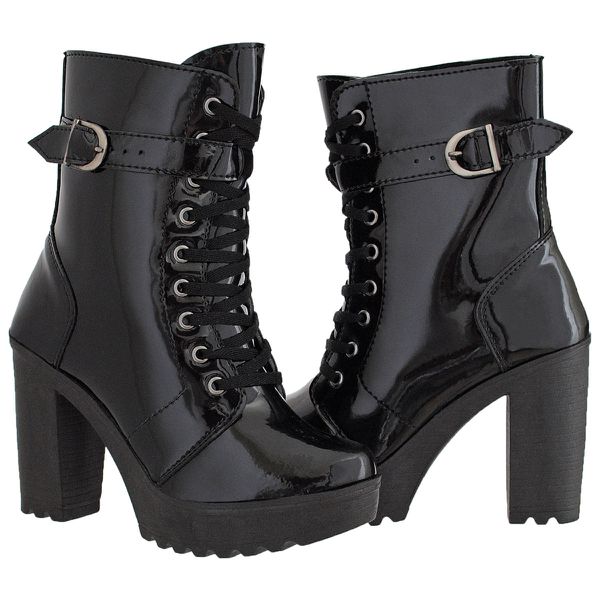 Coturno Feminino Tratorado Crshoes Verniz Preto Com Fivela 