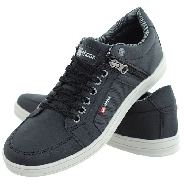 Sapatenis masculino casual CRshoes com ziper lateral preto