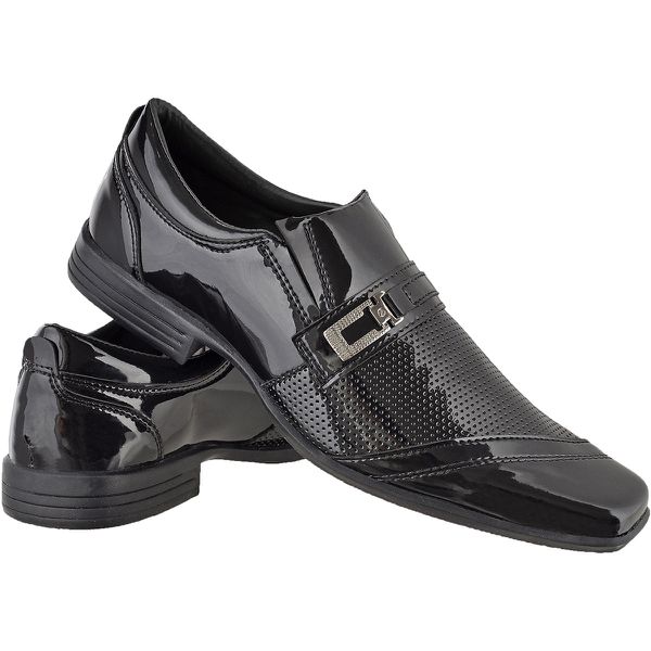 Sapato masculino social CRshoes verniz preto com brinde carteira