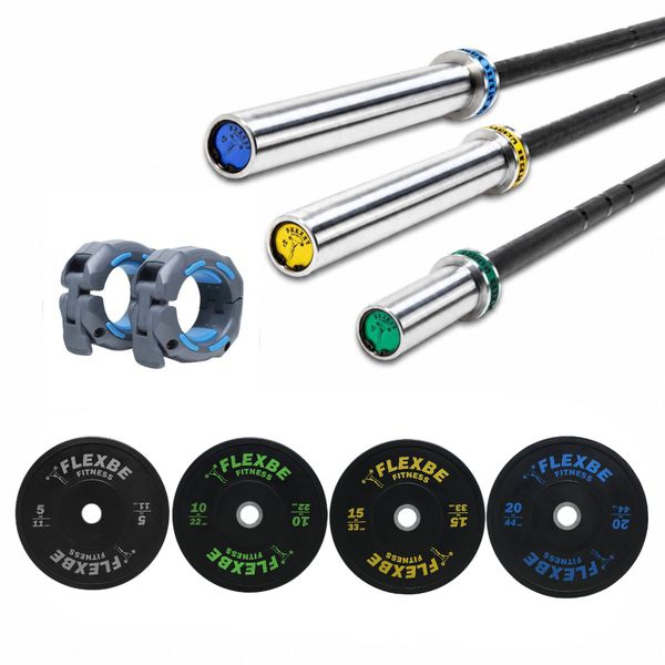 Kit Completo Crossfit LPO 3 Barras Olímpicas Oficial + 300kg Anilhas Bumper Flexbe Fitness