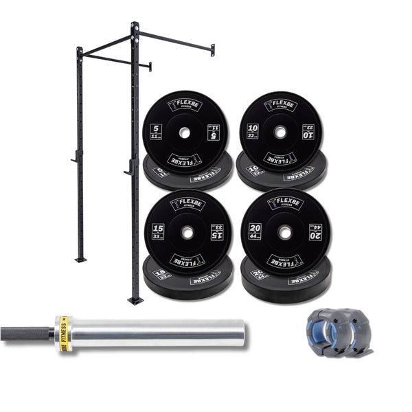 Kit Treino Completo com Rack de 1 Modulo , Barra de 15kg e Anilhas Flexbe Fitness
