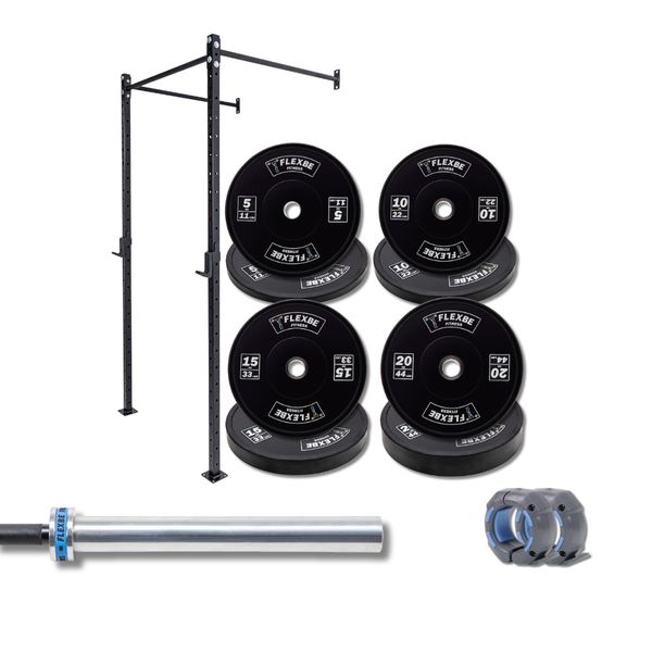 Kit Treino Completo com Rack de 1 Modulo , Barra de 20kg e Anilhas Flexbe Fitness