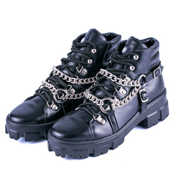 Bota Coturno Feminino com Correntes 190252 Napa Preta