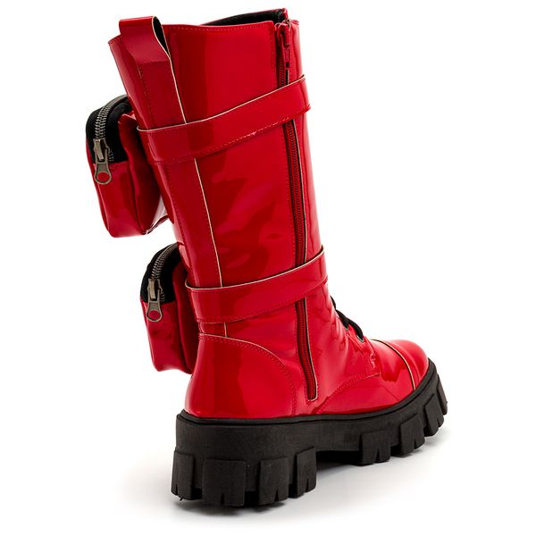 Bota Coturno Feminino com Bags 190291 Napa Verniz Vermelha Flor