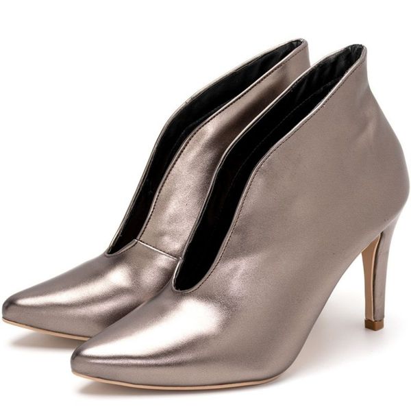 Sapato Feminino Ankle Boot 1757 Napa Metalizada Ônix