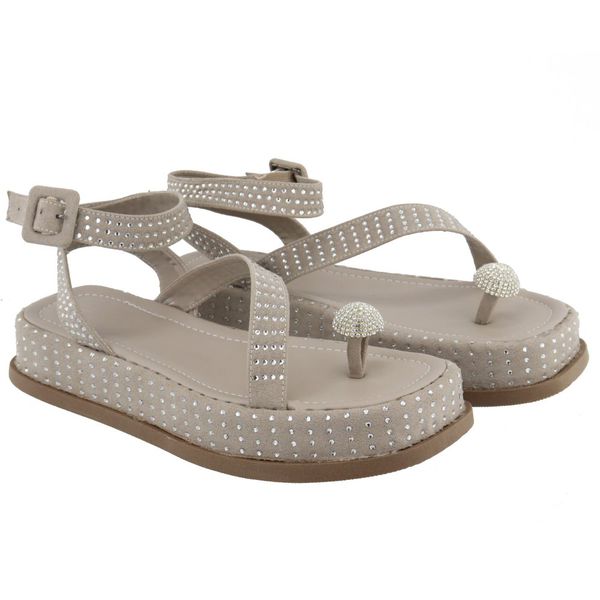 Papete Feminina Flat Plataforma Em Napa Aveia com Strass 183220