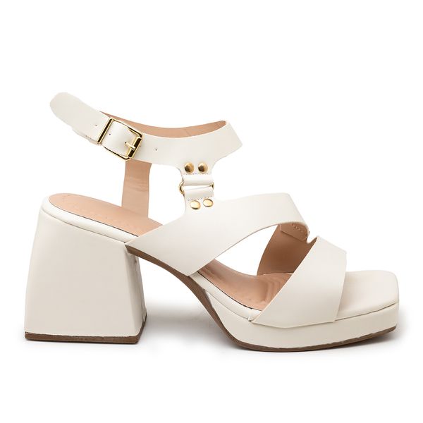 Sandália Feminina Meia Pata Salto Grosso 195009 Off white