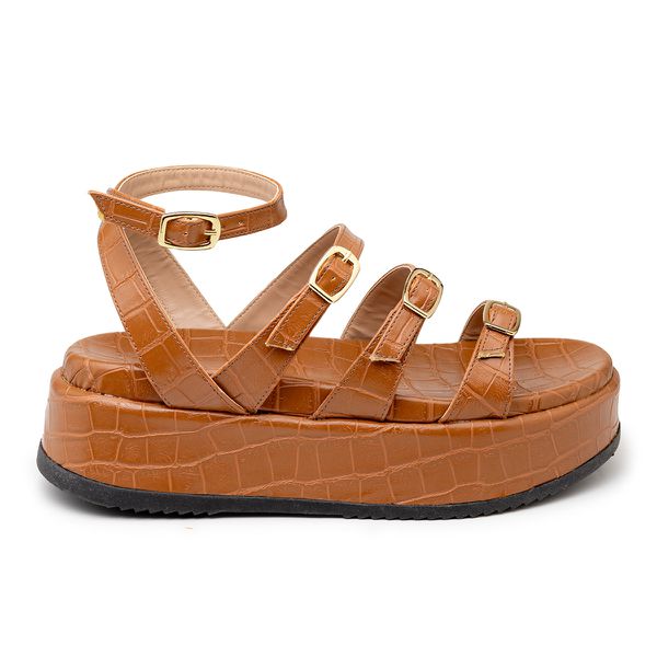 Sandália Papete Flatform Croco Catamelo Tiras com Fivelas 5302- Bromélia