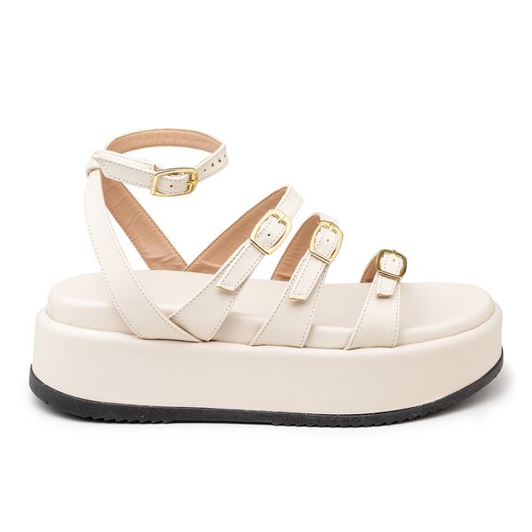 Sandália Flatform Feminina Napa Off White Tiras Com Fivelas 5302- Bromélia