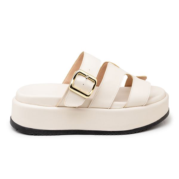 Sandália Feminina Papete Flatform Tira Com Fivela 5301 Off White- Violeta
