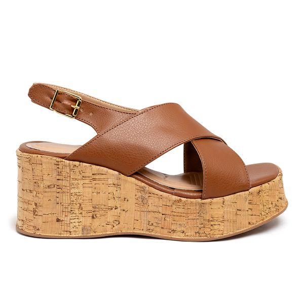 Sandália Feminino Anabela Plataforma Cortiça 5203 Caramelo