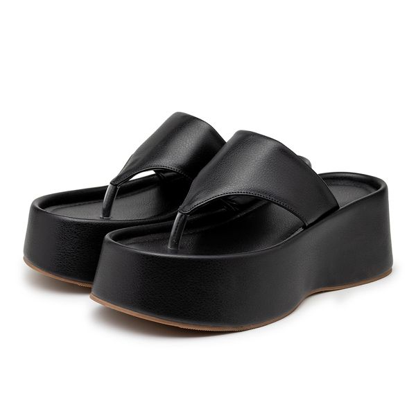 Sandália Tamanco Flat Plataforma Salto Alto 5100 Napa Preto Flor