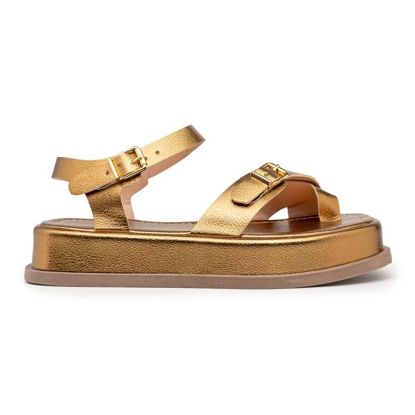 Sandália Flatform Feminina Papete Tiras Fivela 23410 Bronze- Jasmim