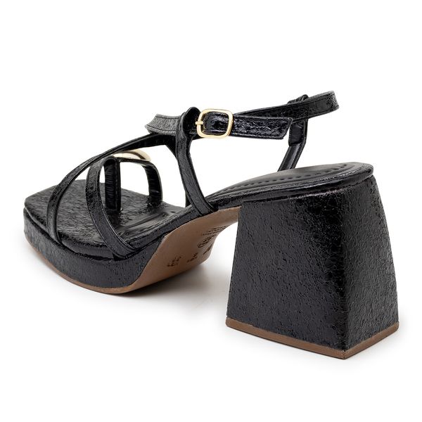 Sandália Feminina Meia Pata Salto Grosso 195010 Napa Preto Flor