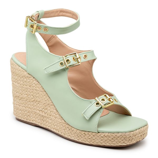 Sandalia Feminina Anabela Plataforma Com Salto Em Juta 190000 Verde Mint