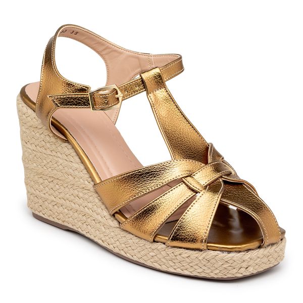 Sandalia Anabela Plataforma Salto Em Corda 190100 Floater Bronze - Rosa